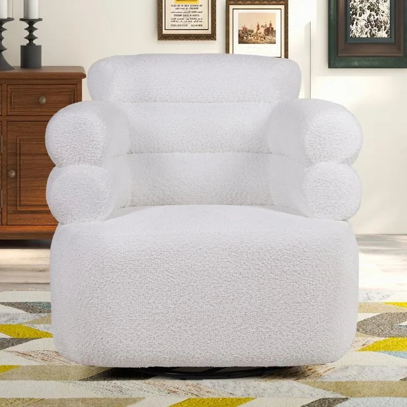 Swivel Accent Chair with Lamb Wool Fabric, Comfy Swivel Barrel Chair for Living Room Bedroom Small Space, Sherpa Swivel Chair Md