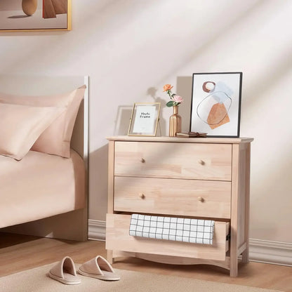 Upgraged Unfinished 3 Drawer Dresser for Bedroom Natural Solid Wood , Farmhouse Dresser with Spacious Storage Chests of Drawers