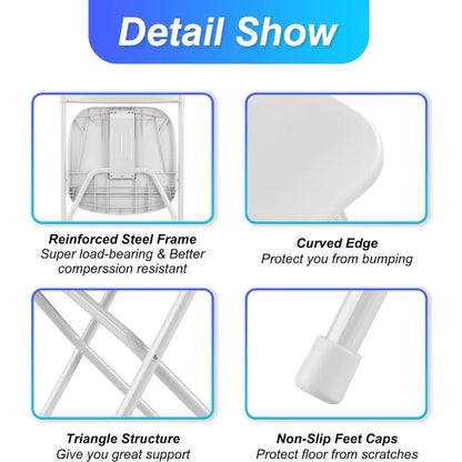 Allpop - Paquete de 10 sillas plegables de plástico, capacidad de 300 lb, silla comercial portátil con estructura de acero para el hogar, la oficina, la fiesta de bodas