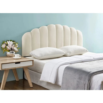 Ball & Cast Tufted Velvet Upholstered Headboard Channel, Queen Full Size Bed Adjusted Height 42-50 Inch, Cream