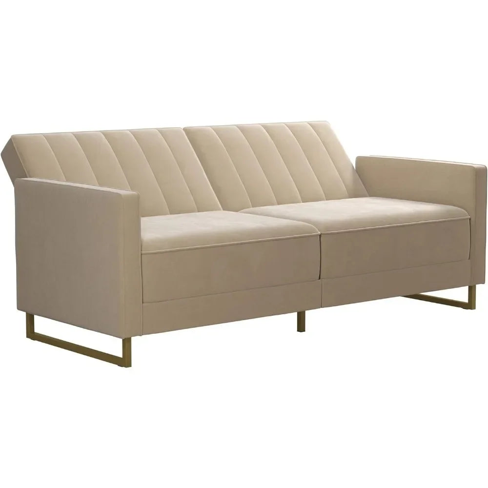 Novogratz Skylar Coil Futon, canapé-lit et canapé moderne, velours ivoire