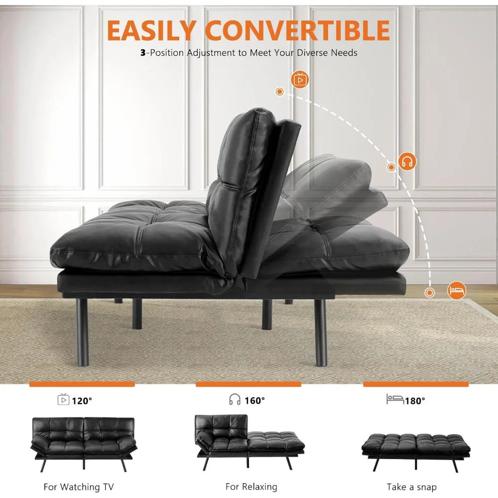 Sofas - Futon Sofa Beds, Modern Convertible Lazy Sofas, Easily Assembleable, Black Sofas