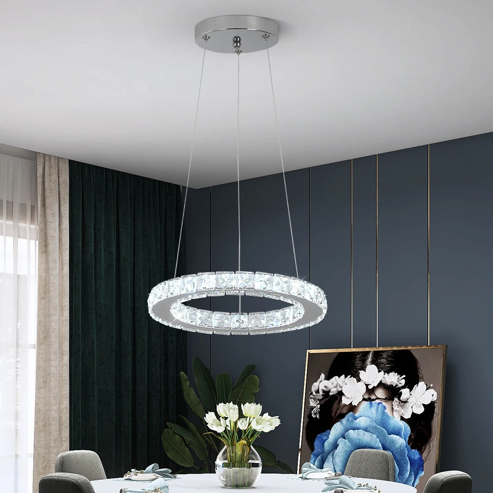 Modern Pendant Light Luxury Big Crystal LED Chandelier Home Appliance Decorate Lustre Hanging Fixture Ceiling Lamp Living Room