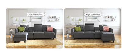 Sofa, Convertible Modular L-shaped Sofa with Cup Holder, 4-seater Sofa with Double-sided Chaise Longue, Light Grey Sofa