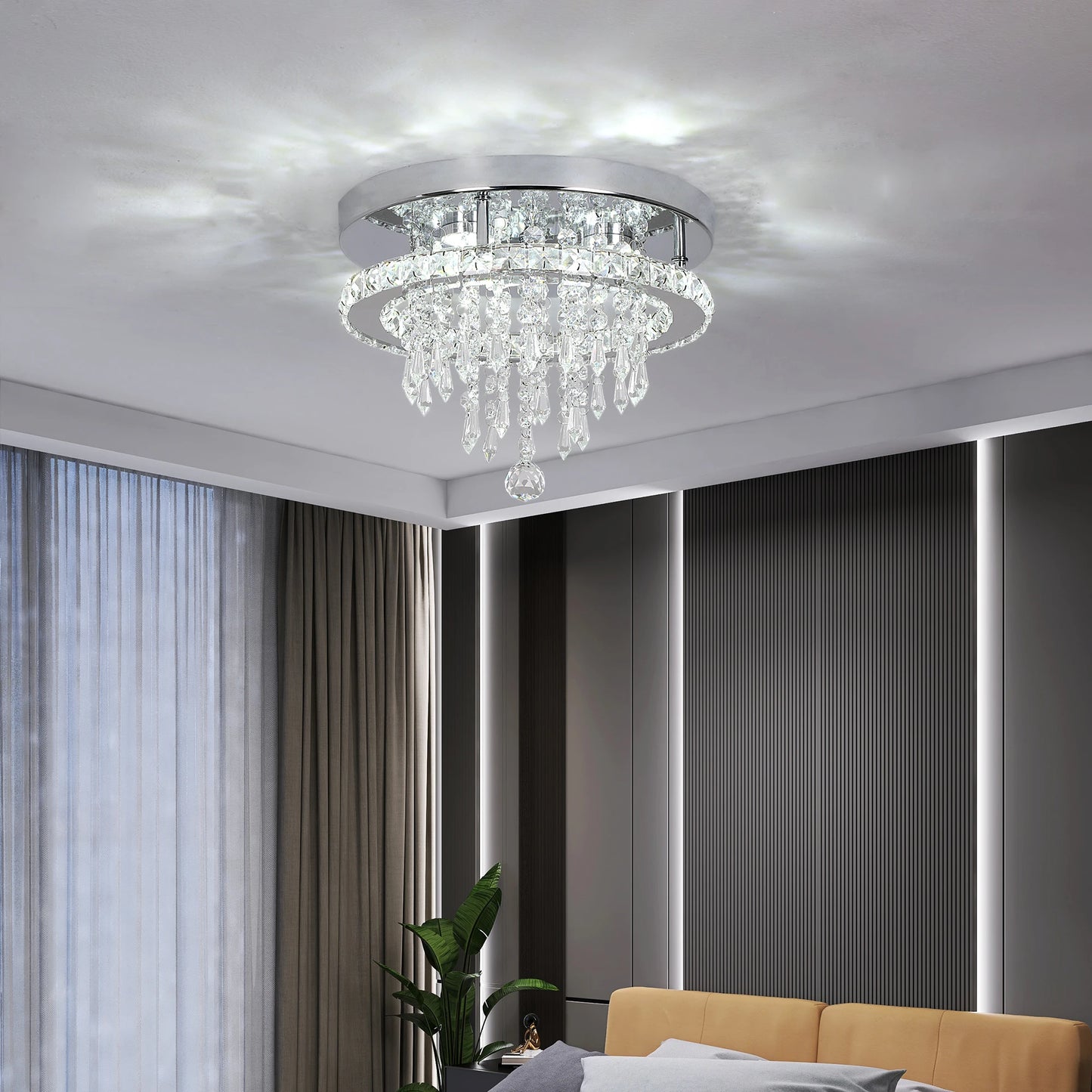 Modern K9 Led Crystal Ceiling Lamp Smart Chandelier Pendant Light Ring Chrome Plafonier Fixture Dining Living Room Decor Luxury