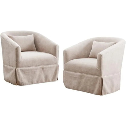 Swivel Accent Chair Set of 2, Upholstered 360°Swivel Barrel Chairs with Padded Seat, Small Comfy Chenille Club Reading Armchair