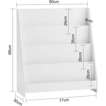 White 4-Tier Children Kids Bookcase, Book Shelf, Storage Display Rack Organizer Holder for Bedroom, Study Living Room