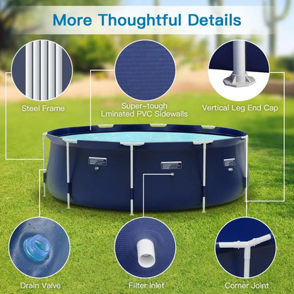 Round Pool 8ft X 30in Steel Frame Above Ground Pool for Outdoor Backyard Swimming Pool Suitable Friends Family Adults Kids