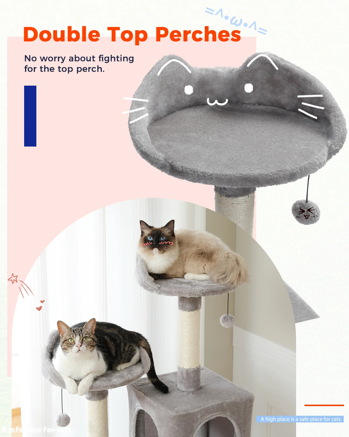 H160CM Multi-Level Cat Tree Tower Scratching Post for Indoor House Kitten Toy Cozy Condo Cat Hammock and Wide Top Perch 2 Colors