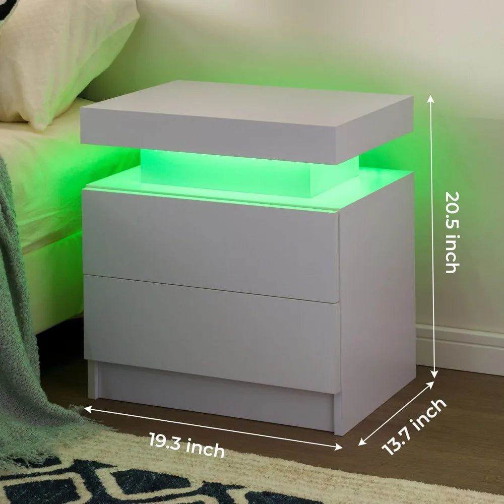 Lot de 2 tables de chevet LED avec 2 tiroirs, table de chevet avec tiroirs pour meubles de chambre, table de chevet d'appoint avec LED