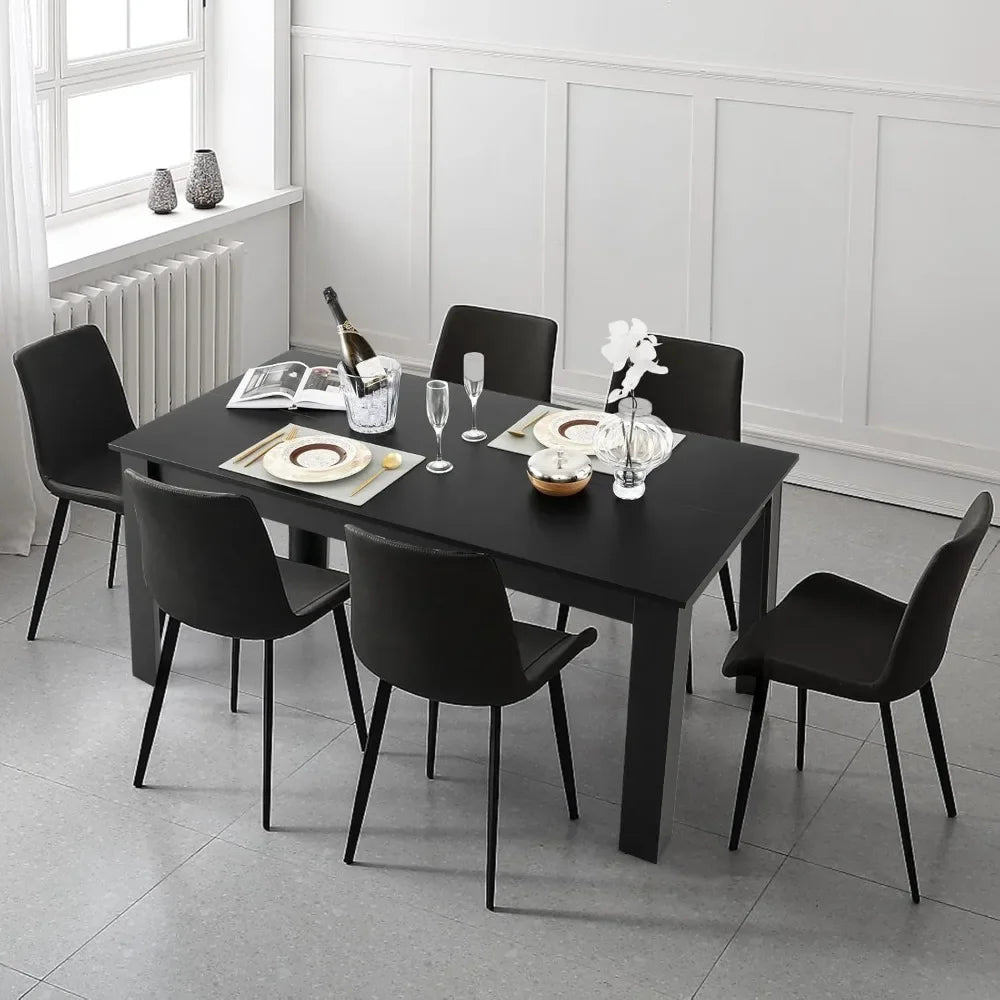 Table à manger pour 6 personnes, rectangulaire en bois, 63" L x 31,5" l x 30" H, grande table de ferme, salle à manger moderne, supportant 330 lb, noir