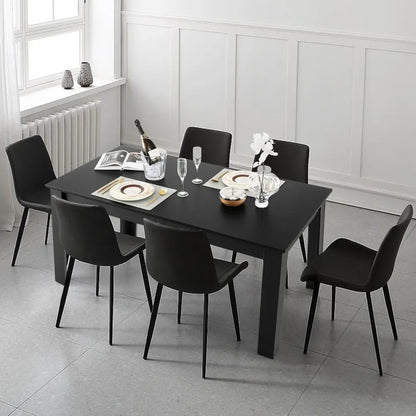 Table à manger pour 6 personnes, rectangulaire en bois, 63" L x 31,5" l x 30" H, grande table de ferme, salle à manger moderne, supportant 330 lb, noir