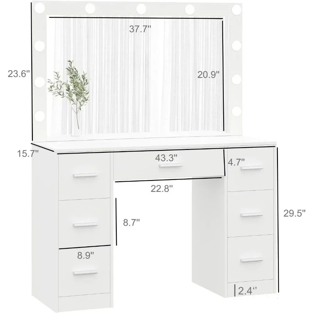 Commode, miroir éclairé, luminosité réglable, commode avec tiroirs, commode pour femme, blanc Tocadores Para El Dormitorio