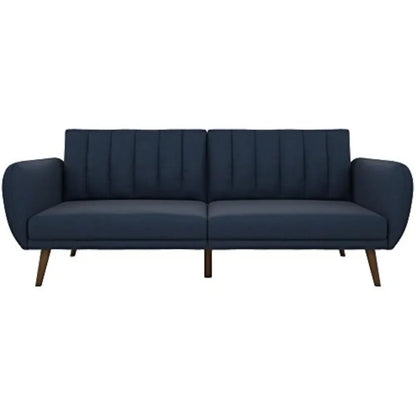 Sofa Futon, Premium Linen Upholstery and Wooden Legs, Blue Linen