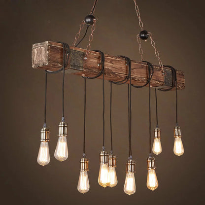 LOYALHEARTD 10-Lights Farmhouse Chandelier Wooden Retro Rustic Pendant Light Industrial Suspension Light Distressed Wood Lamp