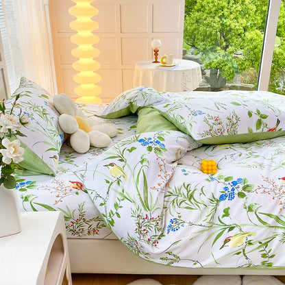 Home bedding set Green leaves duvet cover pillowase, FR king US twin UK queen AU single size 200*200cm (no bed sheet)