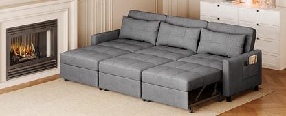 Convertible Sectional Sofa Bed, Sleeper Sofa Bed with Pocket, 84" Pull Out Couch with Ottoman for Livingroom, Apartment