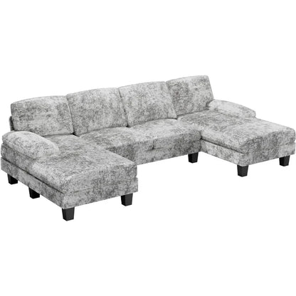 Modern U-shaped living room furniture set,Convertible combination sofa, 4-seater combination sofa bed with memory sponge