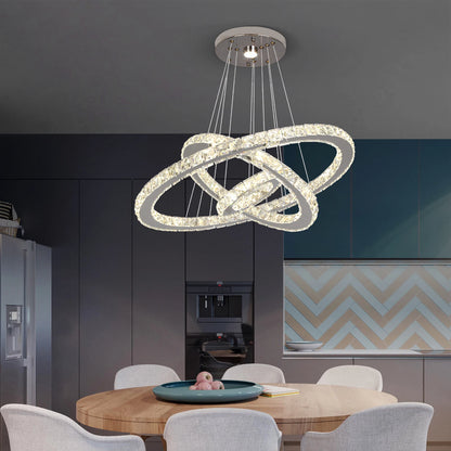 Luxury Crystal Modern Pendant Light DIY Rings Led Dimmable Chandelier Hanging Lustre Ceiling Lamp Home Living Room Decor Fixture