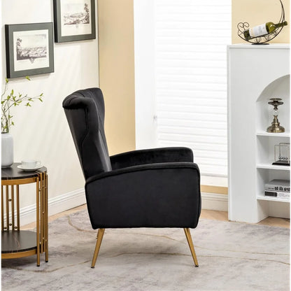 Silla decorativa moderna de terciopelo para sala de estar, dormitorio u oficina con elegantes patas de metal, tapizado de felpa y marco de madera.