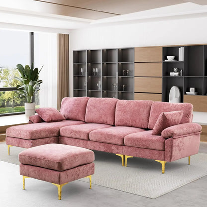 U-Shaped Sectional Sofa Couch,Sofa Set for Living Room,Convertible Velvet Couch Set with Chaise Lounge,Ottoman and Pillows