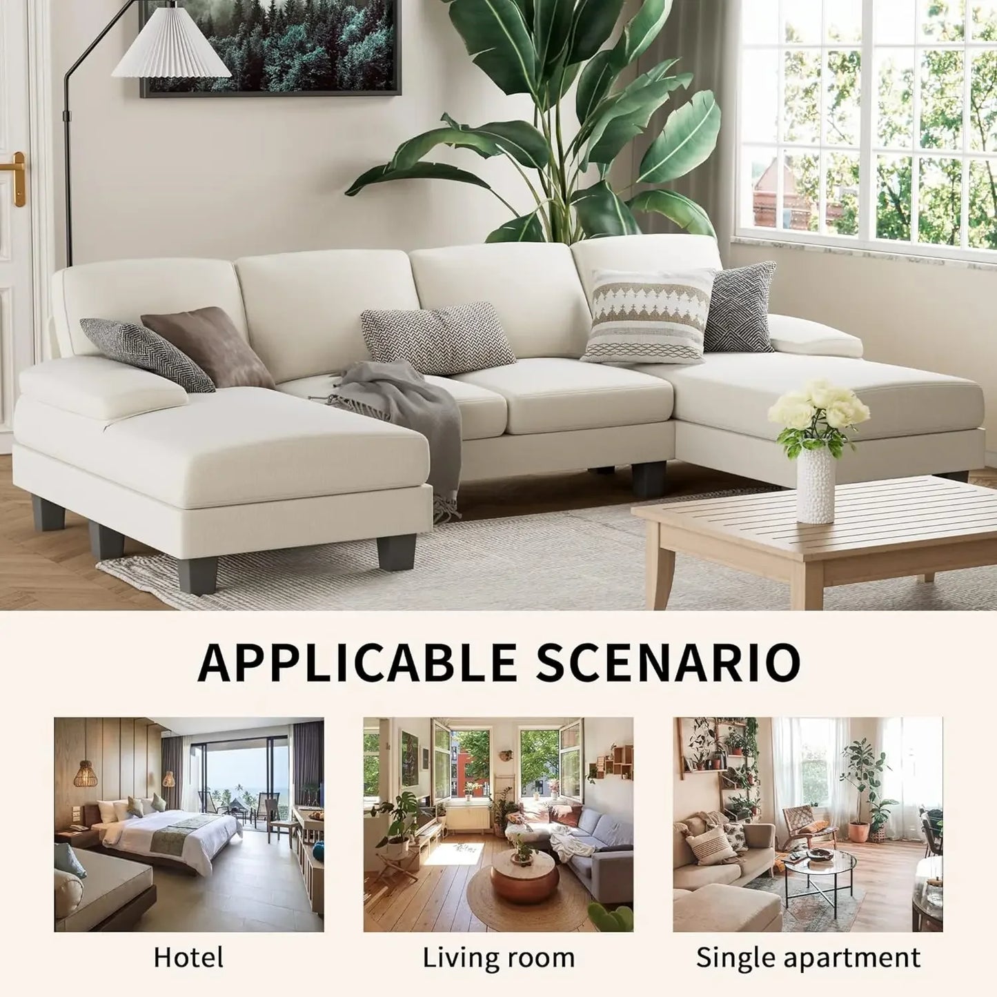 Modern U-shaped living room furniture set,Convertible combination sofa, 4-seater combination sofa bed with memory sponge