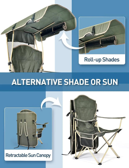 Folding Camping Chair with Shade Canopy for Adults, Canopy Chair for Outdoors Sports with Cup Holder, Side Pocket for Camp