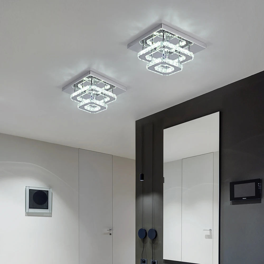 Lustre de plafond en cristal K9, luminaire suspendu pour couloir d'intérieur, éclairage de vestiaire, luminaire de plafond décoratif à LED pour allée