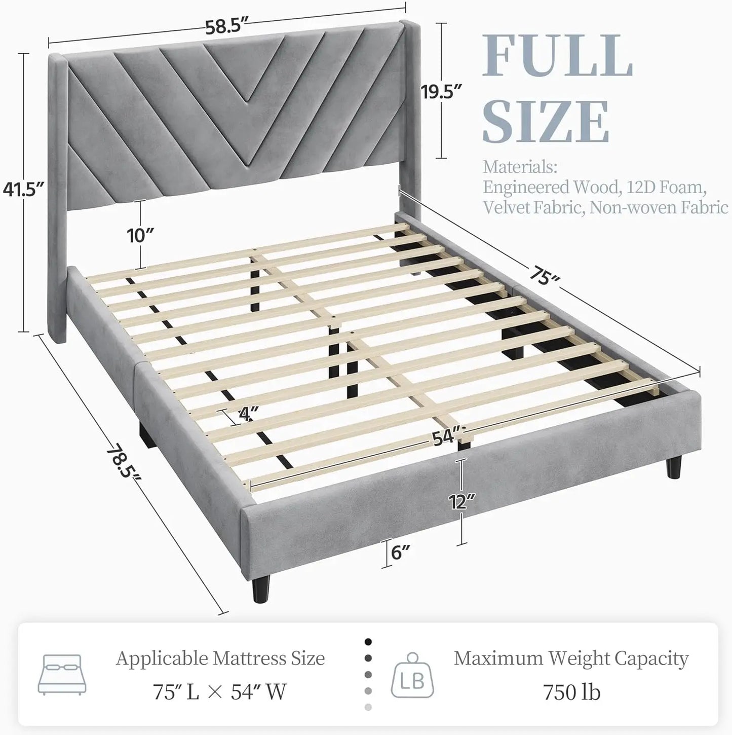 Queen Bed Frame Upholstered Platform Bed with Slat Support/Tufted Headboard /Mattress Foundation/No Box Spring Needed