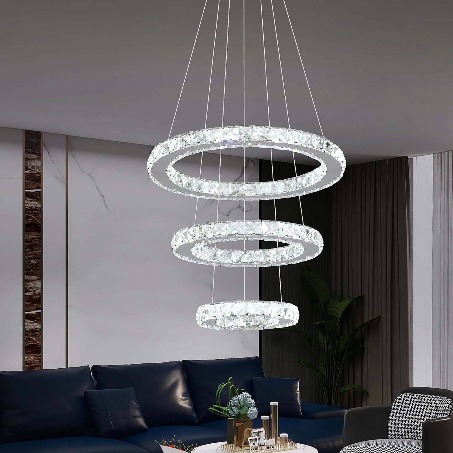 Modern Pendant Lighting Rings Led Crystal Chandelier Hanging Lustre Lamparas Ceiling Lamp Fixtures Luminaire for Living Room