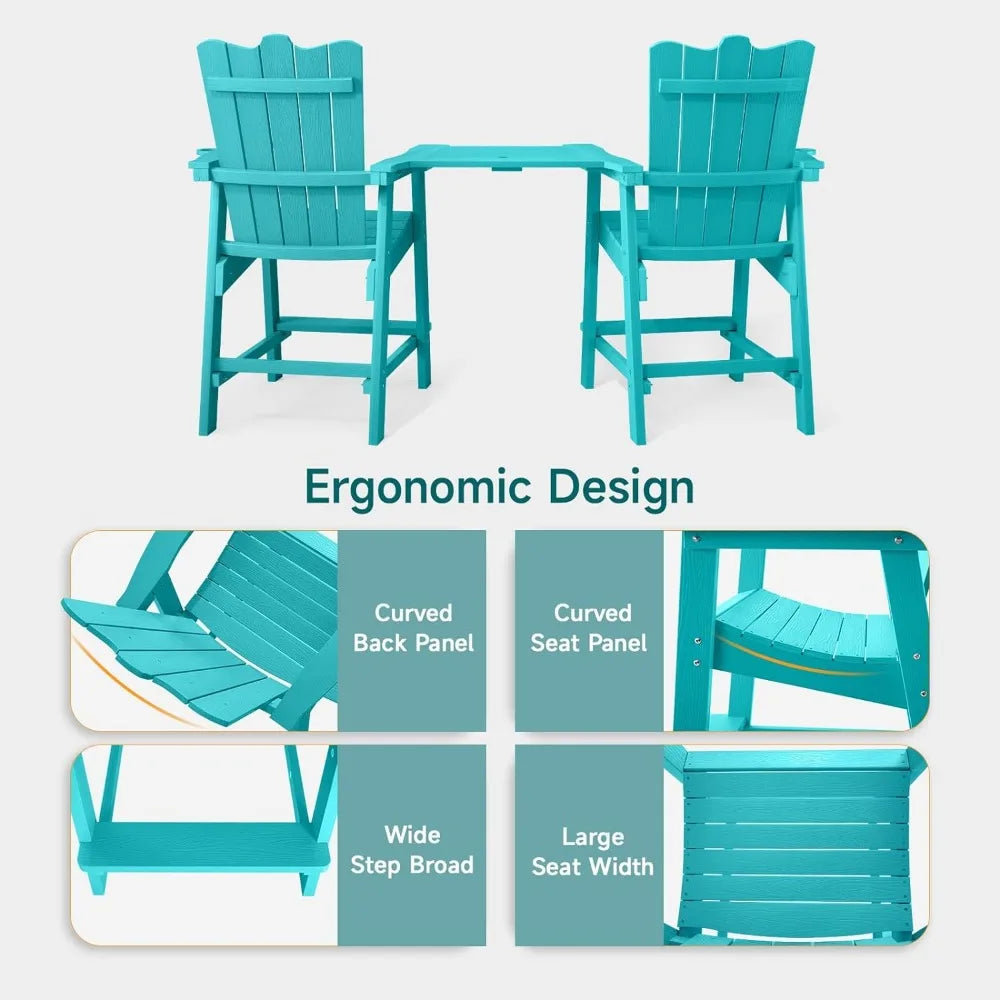 Tall Balcony Chair Set of 2, Patio Adirondack Chairs with Removable Connecting Trays, Outdoor  CupHolder and Umbrella Hole