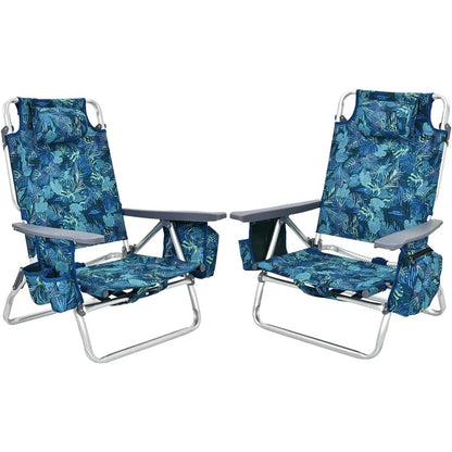 2-Pack Sling Camping Chair, Beach Chairs with 5 Adjustable Position, Head Pillow, Storage Bag, Towel Bar