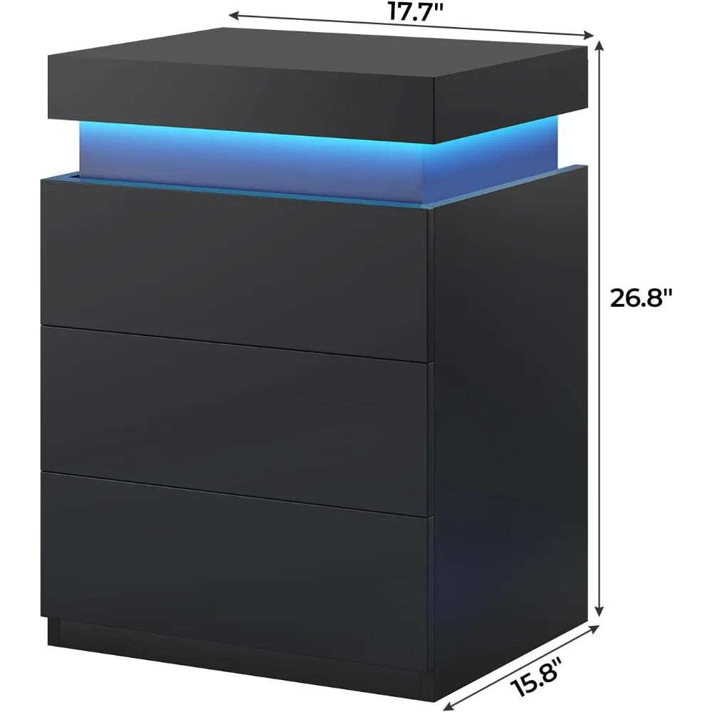 Ensemble de 2 tables de nuit à LED, table de nuit avec station de charge et plateau coulissant, table de chevet pour chambre à coucher, ensemble de 2