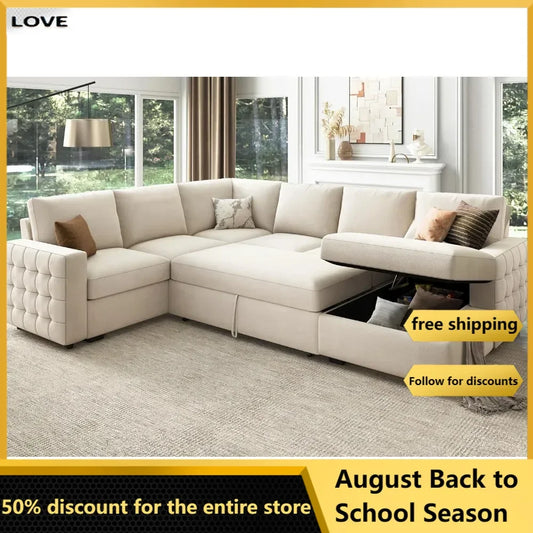 Sectional Sofa with Storage Chaise U Shaped Sectional Couch for Living Room,Velvet Sleeper Sectional Couch with Pullout Bed