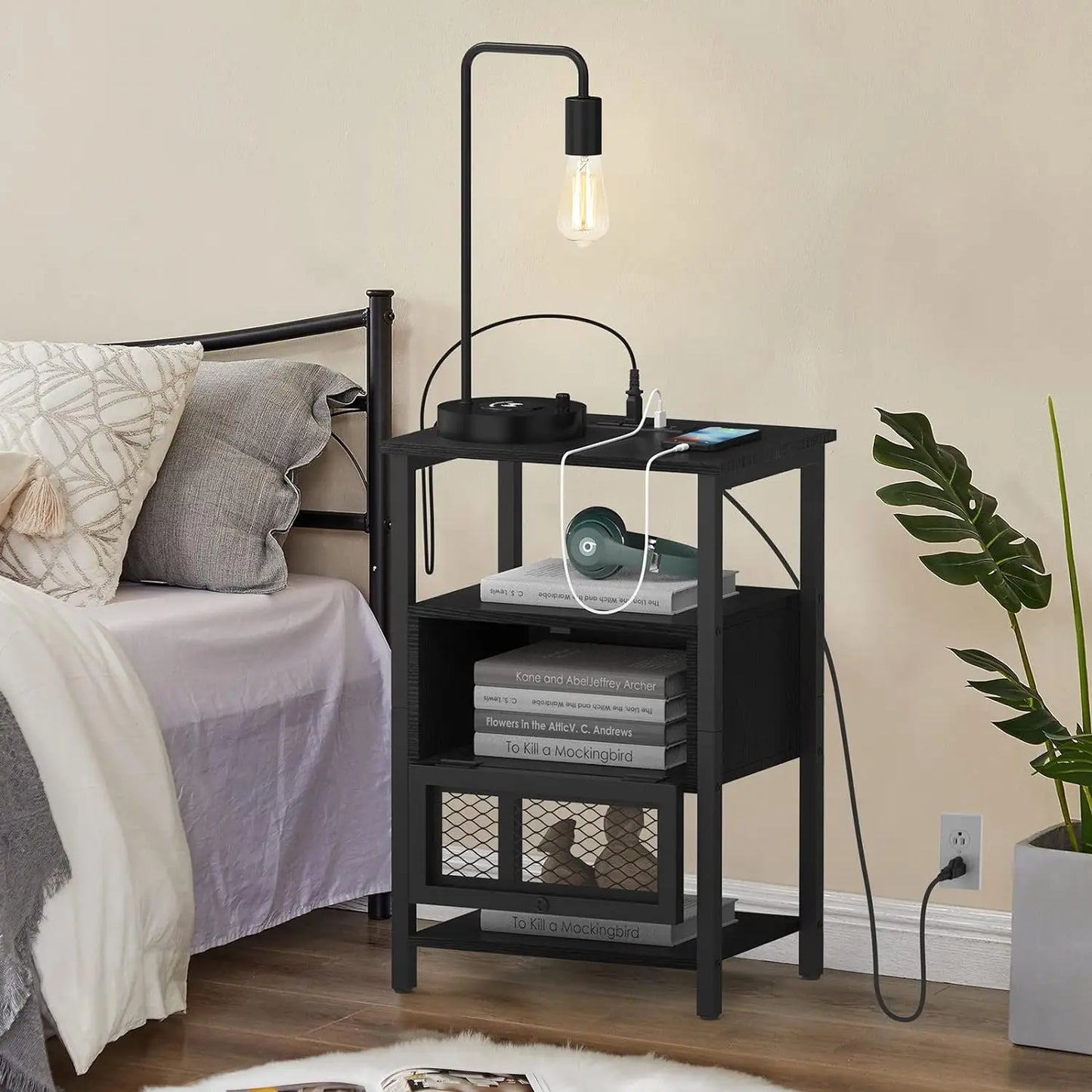 2PCs Modern Nightstand End Table Side Table w/USB Ports Storage Drawer Table Bedside Table