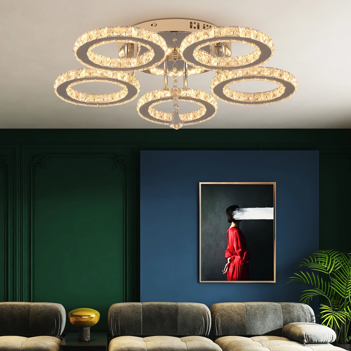 Modern Lustres K9 Crystal Chandelier Ceiling Lamps 3 Rings Stainless Steel Hanging Light Fixture Led Pendant Lamp Home Appliance