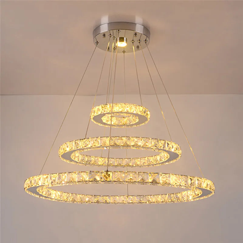 Luxury Crystal Modern Pendant Light DIY Rings Led Dimmable Chandelier Hanging Lustre Ceiling Lamp Home Living Room Decor Fixture