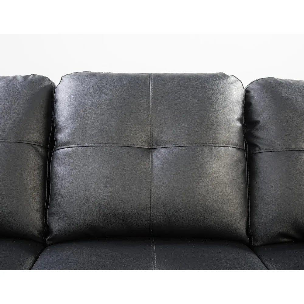 Living Room Sofa, 98 Inch L Shape Faux Leather Sectional Sofa with Lounge Storage, Ottoman & Cup Holder, Black Living Room Sofa