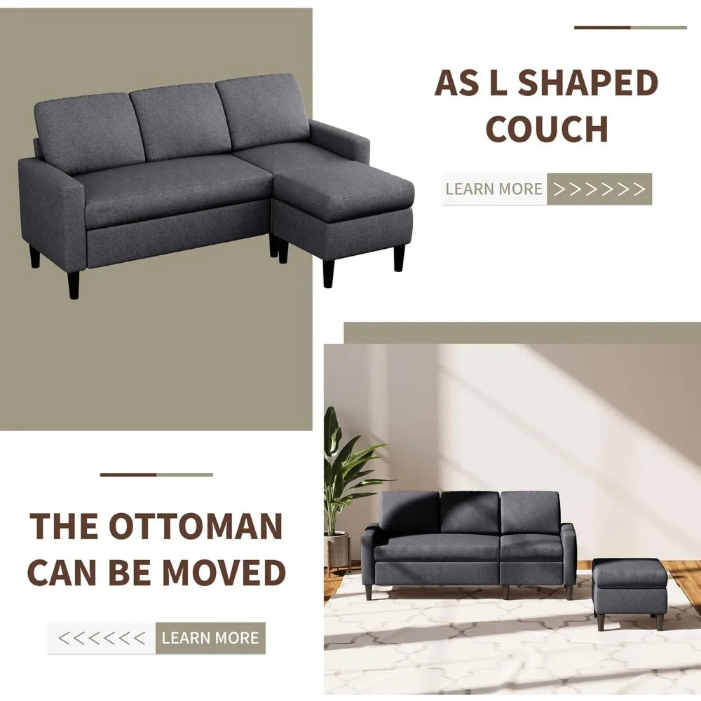 Convertible Sectional Sofa Couch,  L Shaped Couch Sofa for Living Room Small Sectional L Shape Sofa Couch with Breathable Fabric