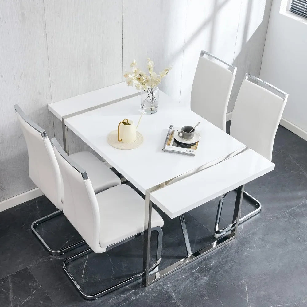 Dining Table Set for 4, Modern Rectangle White Dining Table with Chairs 4,Ideal for Home,Kitchen Dining Room,Kitchen Table