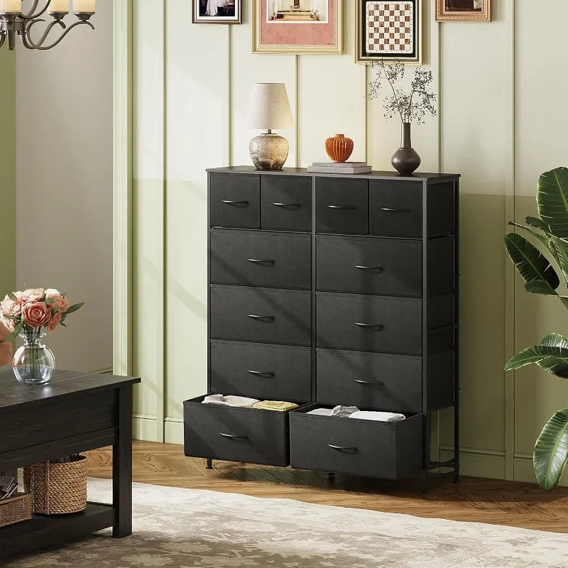 Tall Dresser for Bedroom with 12 Drawers, Dressers & Chests of Drawers, Fabric Dresser for Bedroom, Closet