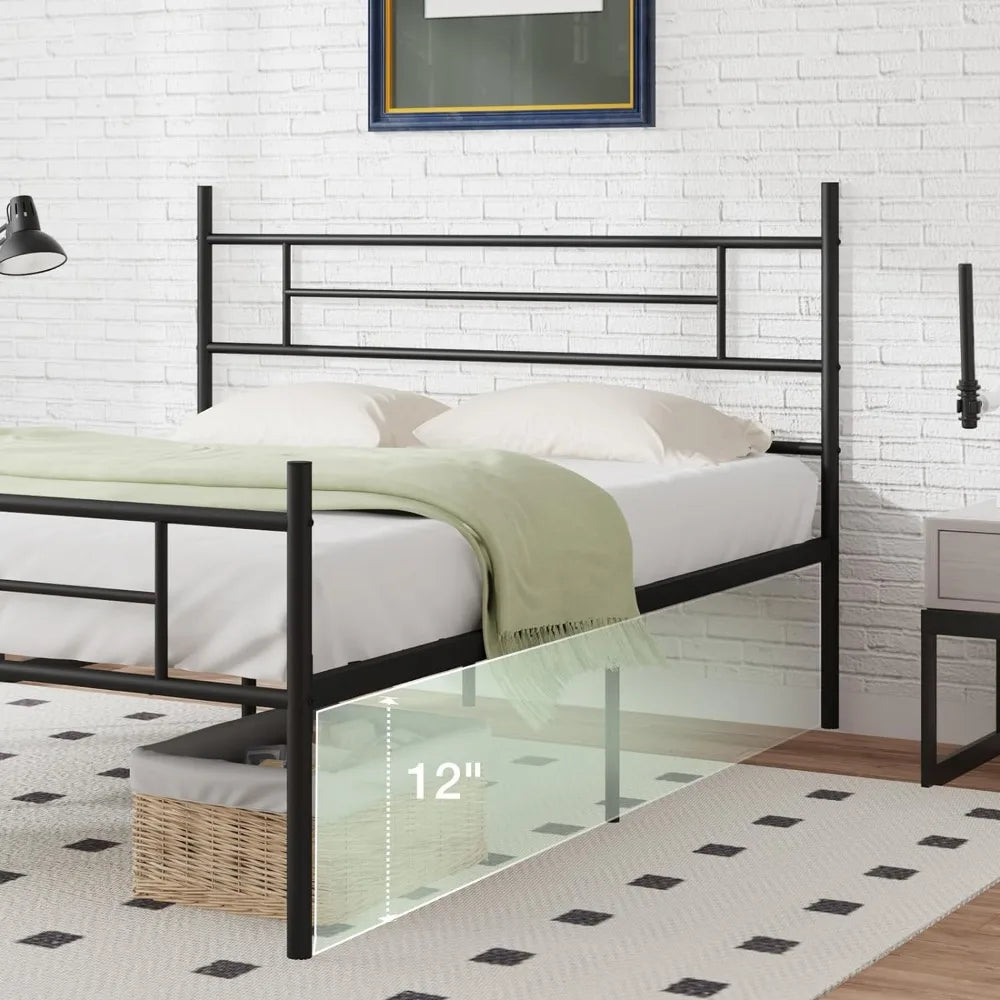 Full Size Bed Frame with Headboard and Footboard,14 Inch Metal Platform  ,Under Bed Storage,Strong Metal Slats Support,Bed Frame