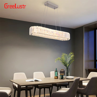 Lámpara colgante de cristal ovalada con LED, moderna, grande, de cristal, para sala de estar, dormitorio, lustres de techo