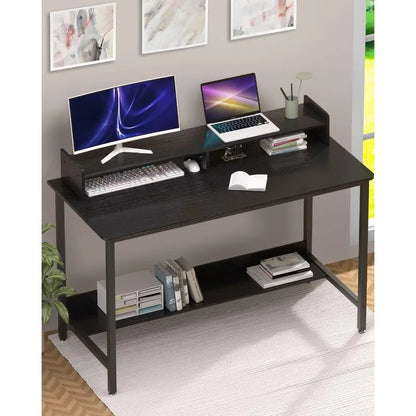 Bureau d'ordinateur avec étagères, bureau de jeu de 43 pouces, station de travail de table d'étude pour PC avec rangement pour bureau à domicile