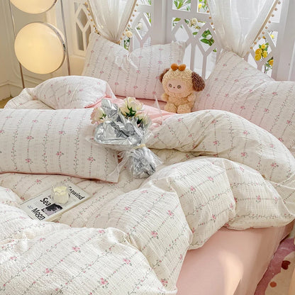 Juego de cama romántico con diseño floral, sábanas planas y fundas de almohada de color rosa, ropa de cama tamaño queen y twin, funda de edredón de princesa para niñas, sin relleno