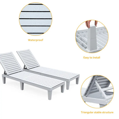 1Pcs Patio Chaise Lounge Chair Resin Adjustable Lounge Chairs for Outdoor White