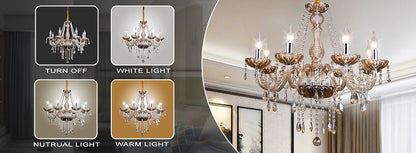 TRY-YEAN Cognac Crystal Glass Chandelier 8 Arms Chandelie Glass Living Room Bedroom Wedding Decor Hanging Lamp Lobby Suspension