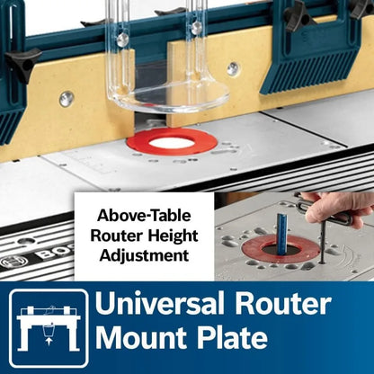 Table de toupie de table RA1181 27 po x 18 po avec dessus en aluminium et port pour tuyau d'aspirateur de 2-1/2 po meubles en rotin meubles de patio