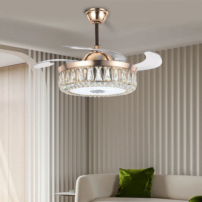 Ventilateur de plafond américain 42" Lumière LED Rétractable Bluetooth Haut-parleur de musique Lustre 7 couleurs Cristal Moderne Ventilateur de plafond Rem