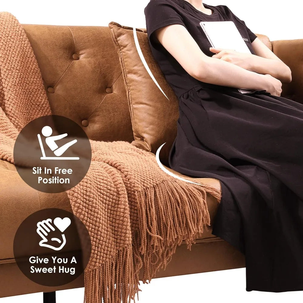 79'' Modern Sofa Couch for Living Room, with Deep Seats and 2 Pillows, Handmade Button Tufted Leather Couch Brown